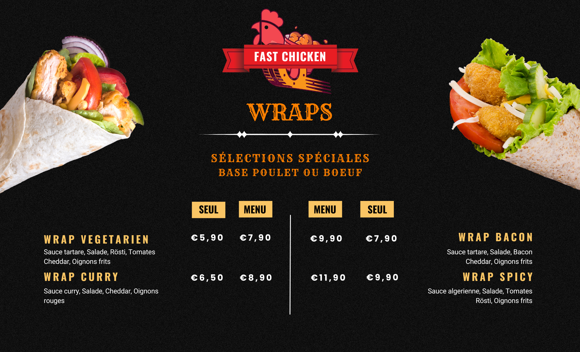Menu Wraps Fast Chicken